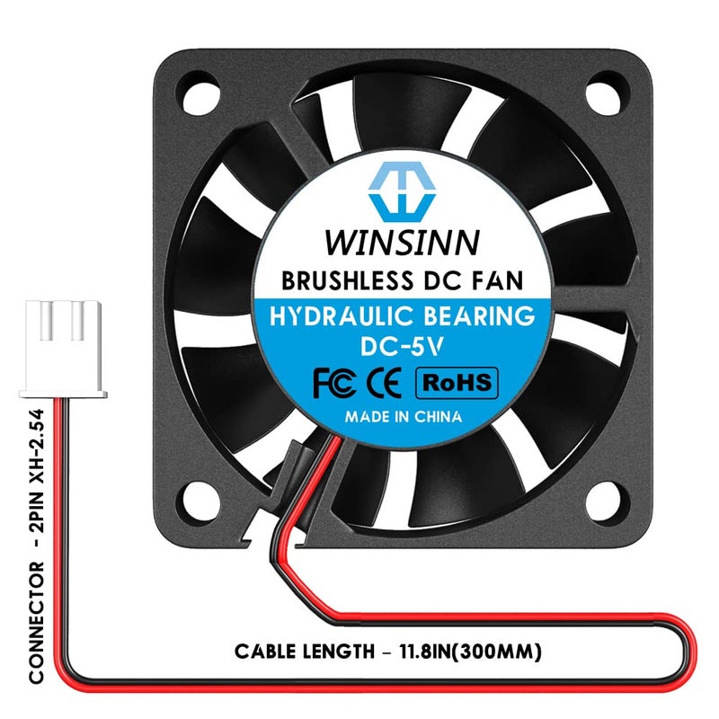 WINSINN مروحة WINSINN 40 مم 5 فولت - محمل هيدروليكي 5000 دورة في الدقيقة 4010 بديل لمروحة التبريد لجهاز DVR/الأجهزة الصغيرة/الإلكترونيات، كابل بطول 30 سم مع XH2.54-2PIN، بدون فرشاة 40x10 مم (5 قطع) - Image 3
